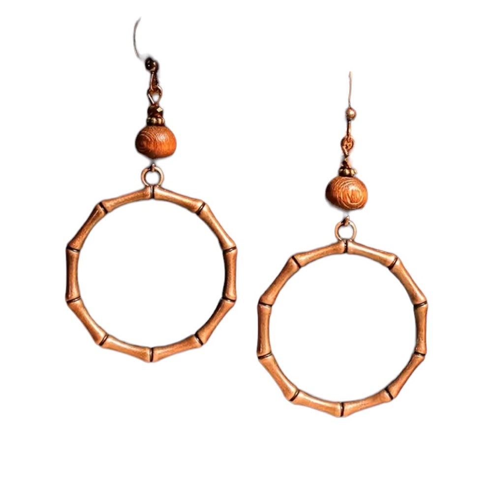 Boho Style Copper Tone Drop Hoop Earrings